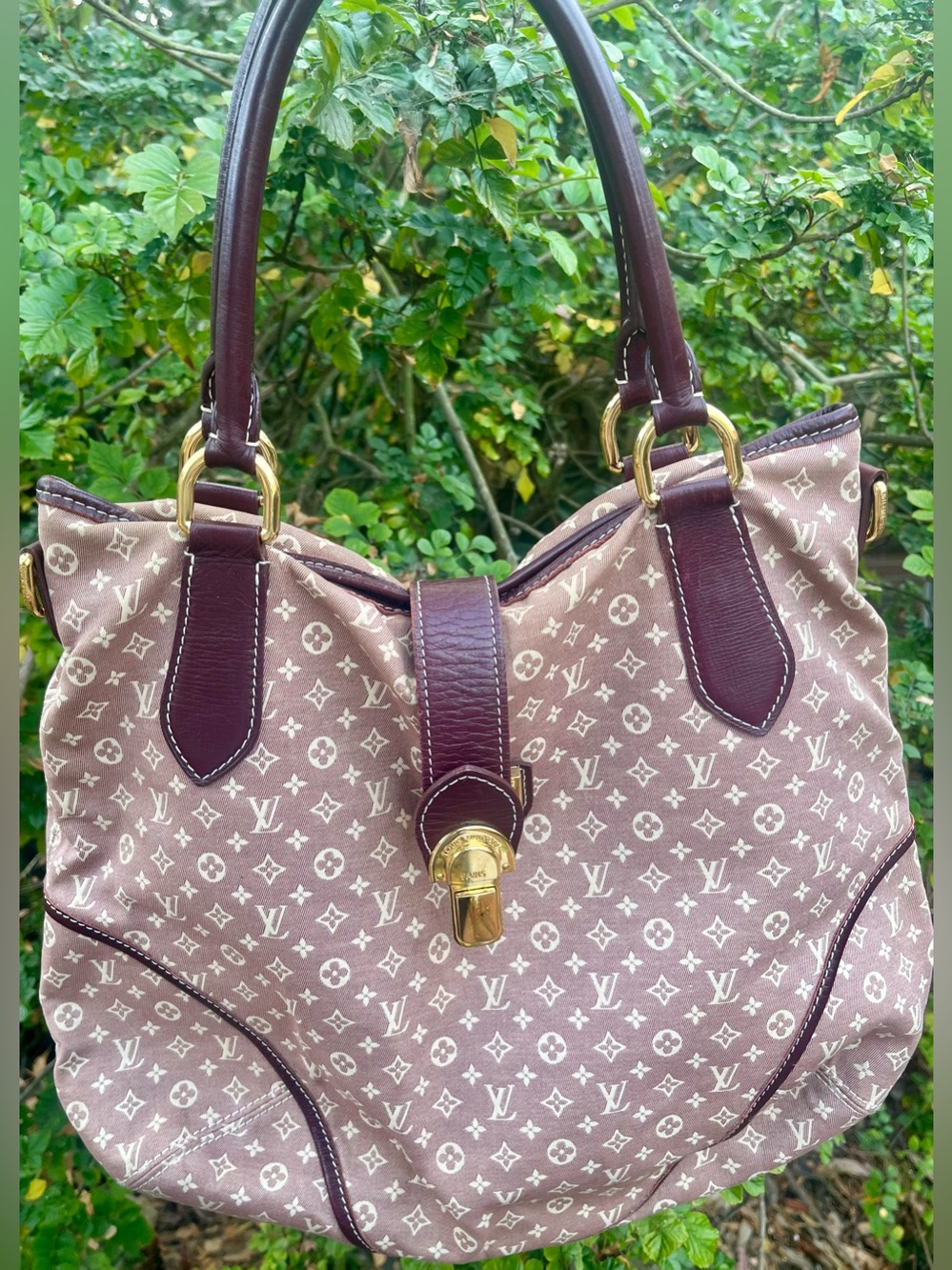 Louis Vuitton Elegy Satchel Sepia Canvas Monogram Idylle Burgundy Mini Lin Bag